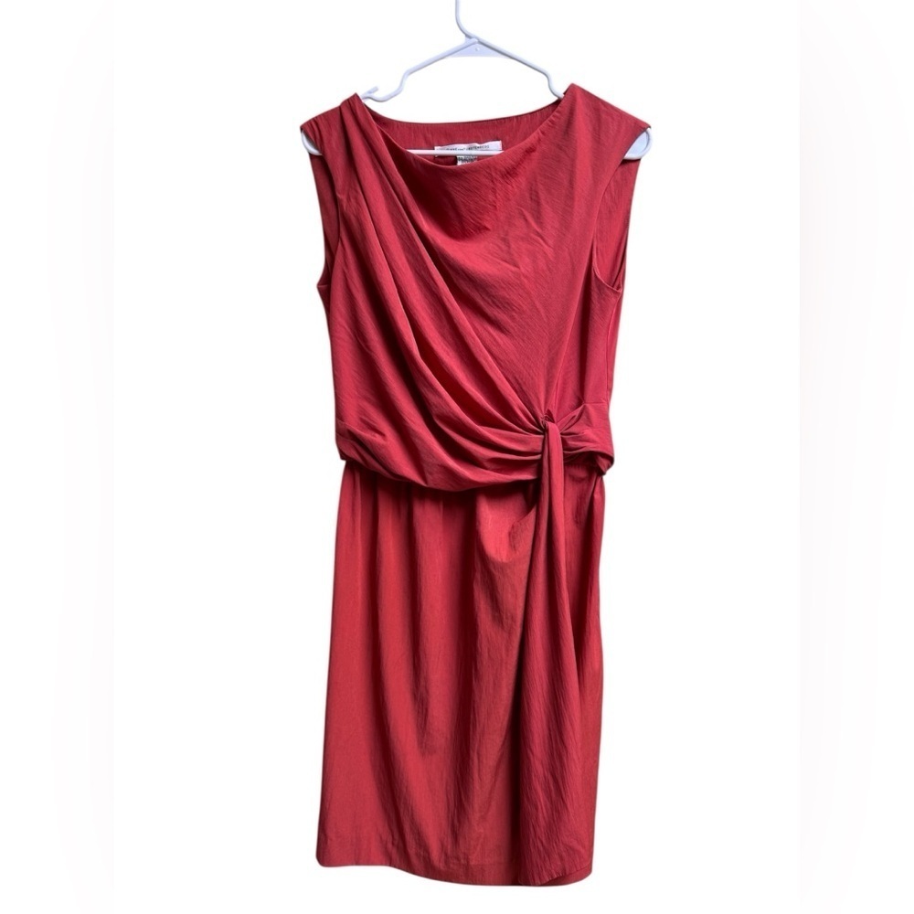 Diane von Furstenberg Luxe Terracotta Draped Cocktail Dress – Size 8